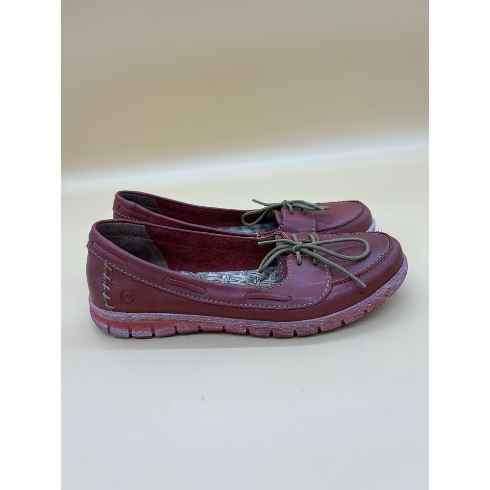 Born Womens Leather Loafer Shoes Size 7.5 Red Lace Up Moc Toe Comfort Casual